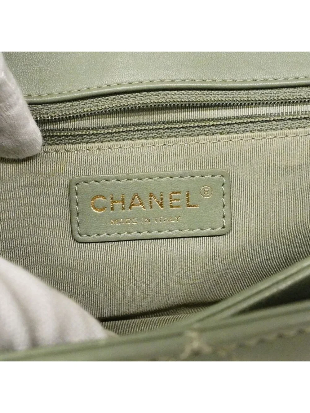 Chanel Shoulder Bag Quilted Lambskin Green Gold